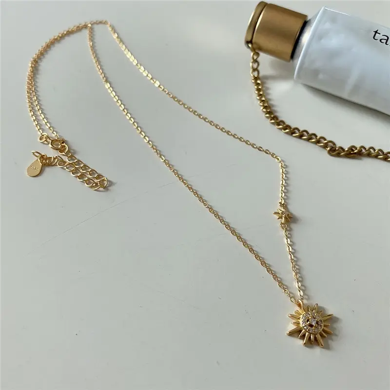 

A00895 New Arrival Korean Real 925 Sterling Silver Simple Light Star Zircon Pendant Chain Necklace for Women Fine Jewelry