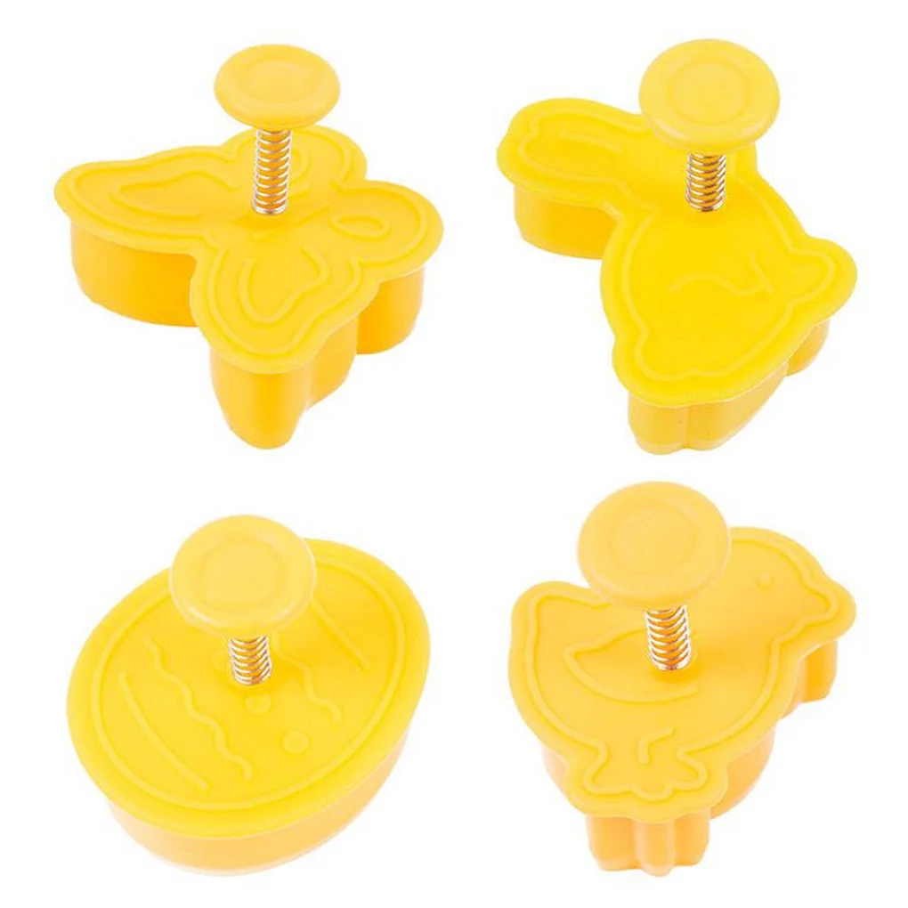 4-частный набор для выпечки "Пластиковые формы для печенья и мастики с изображением пасхального яйца, кролика, цыпленка и бабочки"