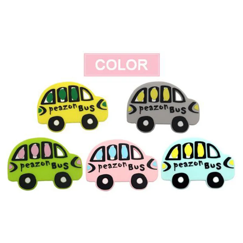 Mordedor de silicona port&aacute;til para beb&eacute;, juguete de dentici&oacute;n suave masticable, autob&uacute;s, coche colgante, 2021-1