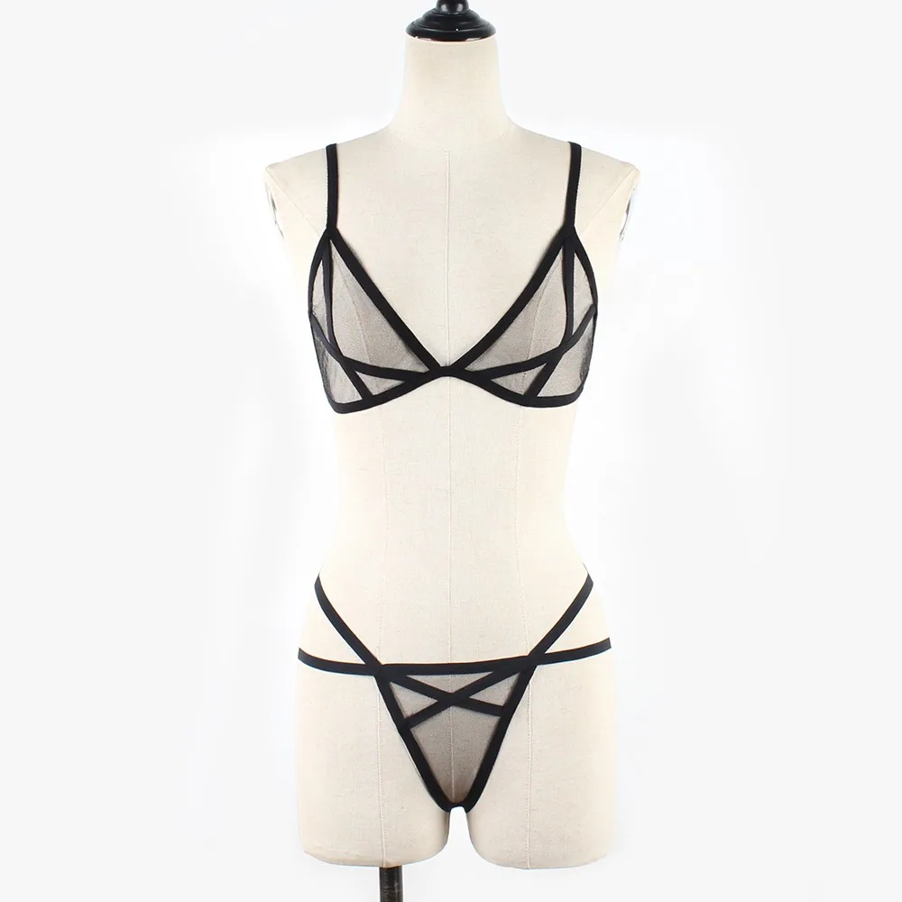 

Woman Sexy Bralette Mesh Sexy Mesh Lingerie Sets Cup Wire Free Underwear Set Women Bra Set Porno Erotic Lingerie Bikinis 2021