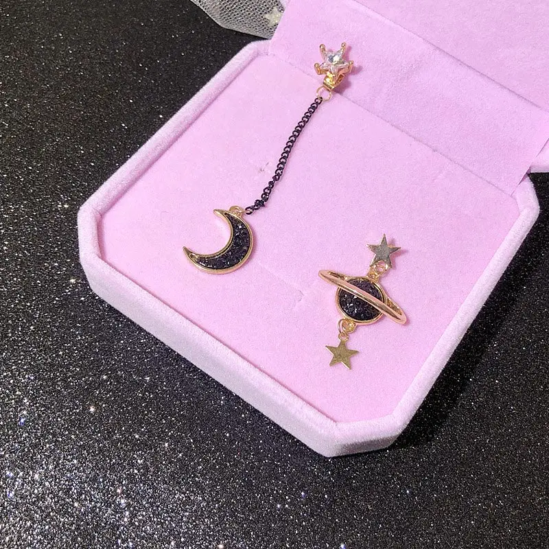 

Fashion Korean Earring Moon Star Planet Asymmetric Earrings with Zircon Classic Color Rhinestone Drop Earring For Women