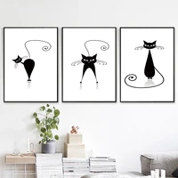 minimalist black white animals cute cat canvas painting wall art nordic posters and prints wall pictures for living room decor