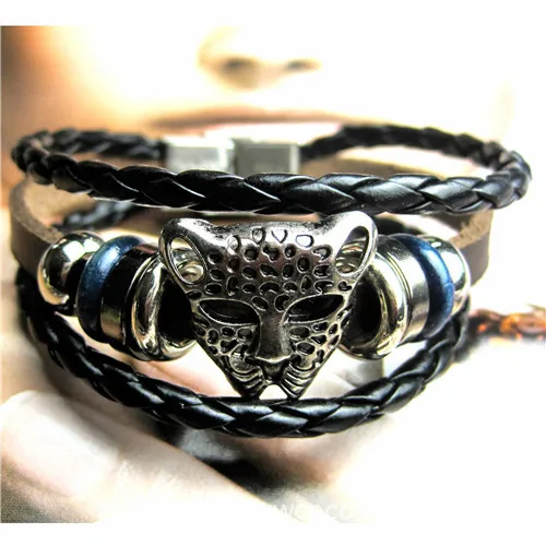 Браслеты и браслеты мужские кожаные браслеты Pulseira Masculina ювелирные изделия панк Шарм Bileklik Pulseiras подарок бойфренду - Окраска металла: Leopard