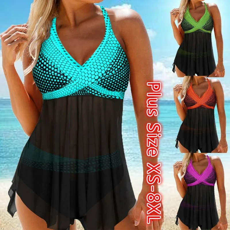 Женский купальник с открытой спиной Раздельный танкини принтом в полоску и