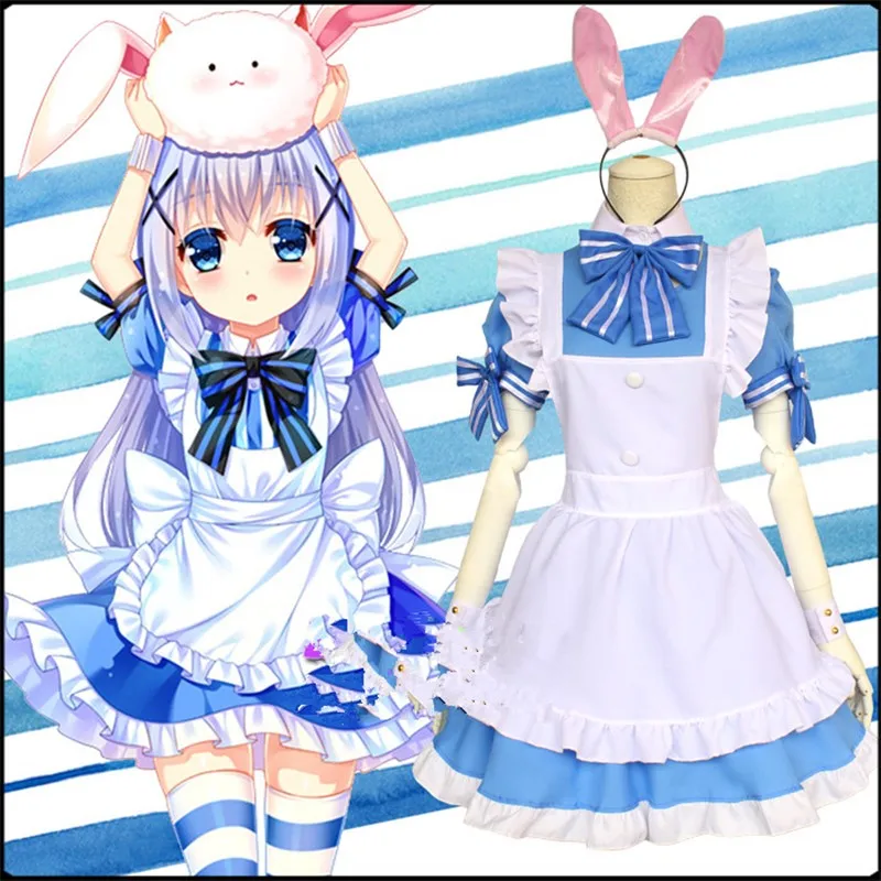 

Gochuumon wa Usagi Desuka Cartoon Anime Cosplay Halloween Kafuu Chino Cos Woman Rabbit Maid Bunny Girl Costume Cosplay