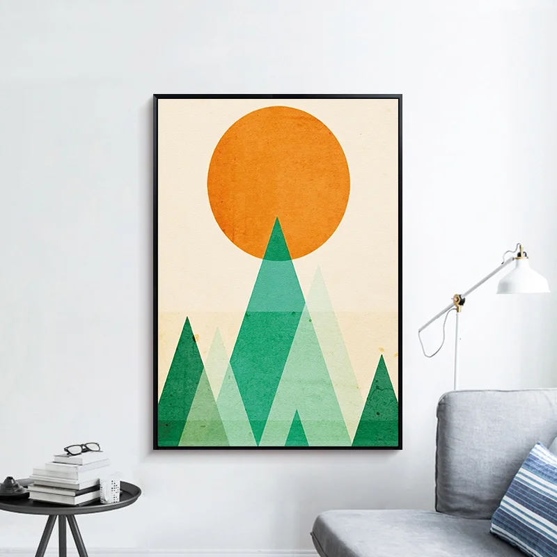 Настенная живопись на холсте восход и Гора абстрактный домашний декор в
