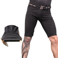 sexy men casual short pants faux leather 3d camo shiny knee length capris short pants latex u convex pouch cargo homme boxer f70