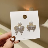 mengjiqiao korean elegant rhinestone cute bowknot drop earrings for women girls fashion zircon metal brincos pendientes jewelry