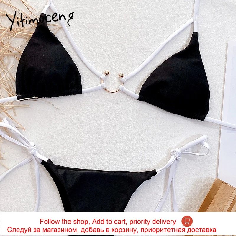 

Yitimuceng Camis Strapless 2 Piece Sets Womens Black Swimming Halter Beach Bikini 2021 Summer Corset Bandage Bathing Suit New