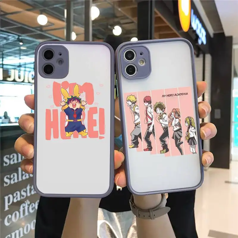 

Anime my hero academia Phone Case For iPhone 12 11 Mini Pro XR XS Max 7 8 Plus X Matte transparent Gray Back Cover