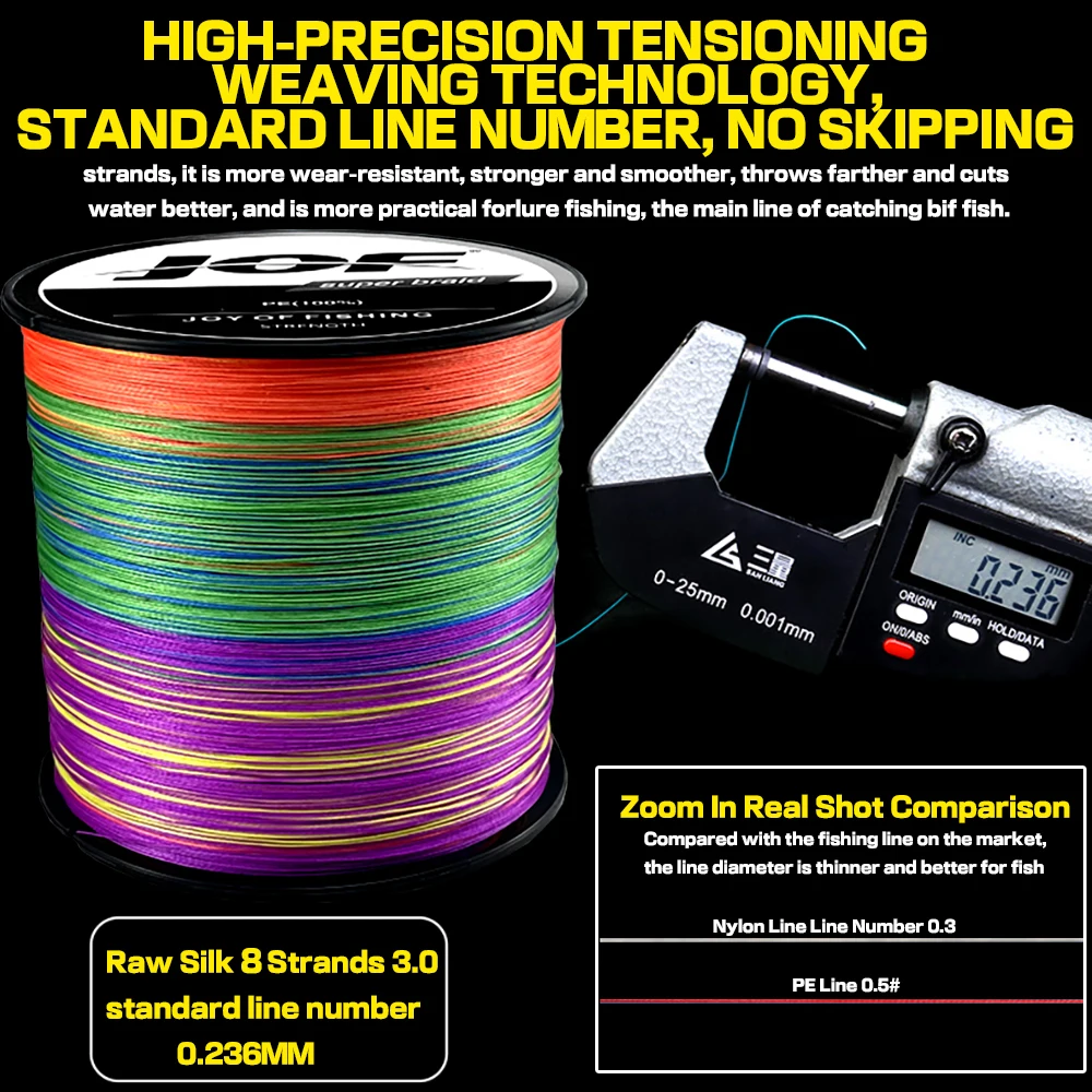 JOF 4 Strands 1000M 500M 300M 100M PE Braided Fishing Line Saltwater Weave Carp Fish Cord Pesca Wire Super Strong Multicolor | Спорт и