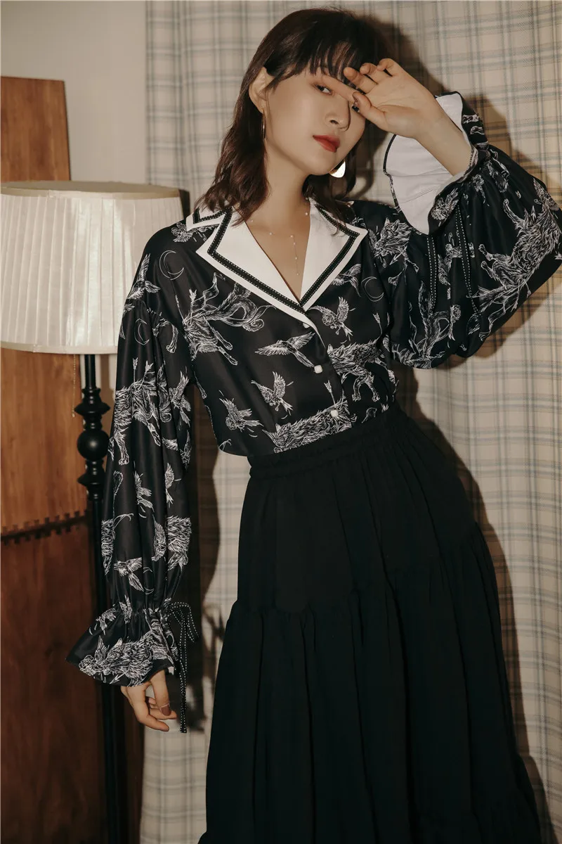 Дизайнерская винтажная блузка CHEERART 2020 рубашка с длинным рукавом женская