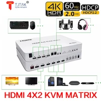 hdmi 2 0 4x2 hdmi kvm matrix audio video switch splitter dual display 4k 60hz support 2 usb mouse keyboard control 4 computer pc
