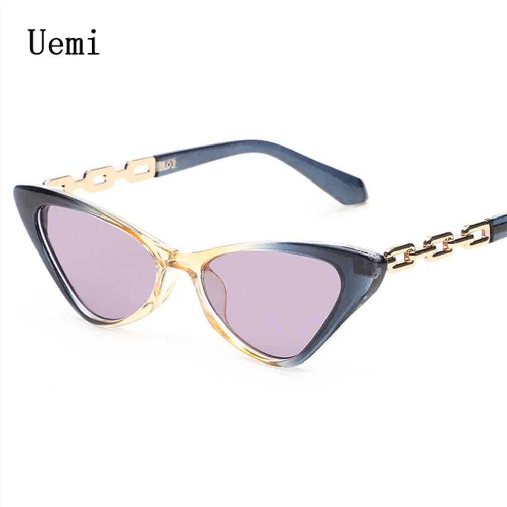 

Fashion Small Retro Cat Eye Sunglasses For Women Colorful Vintage Eyewear Metal Chain Decoration Shades UV400 Female Sun Glasses