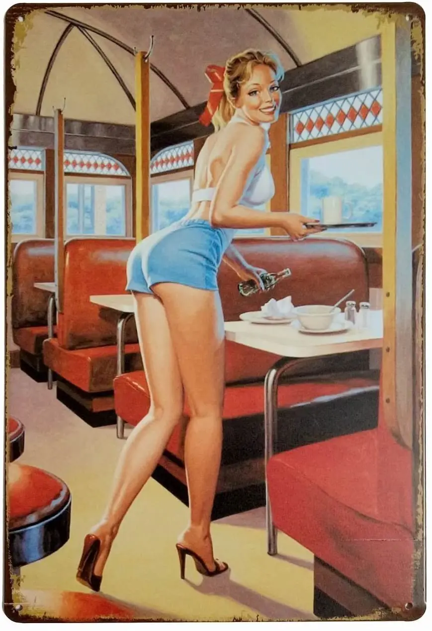 

THshang Delicious Food Served by Pin up Girl in The Bar Retro Vintage Decor Metal Sign Tin Sign 8X12 Inches