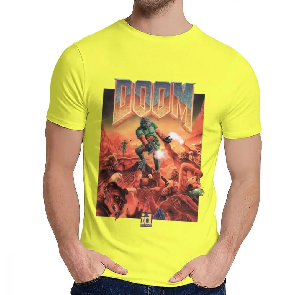 Picture Custom Doom II Hell On Earth 1994 T Shirt For Male Summer Cool Man Cotton T Shirt S-6XL - Цвет: Цвет: желтый