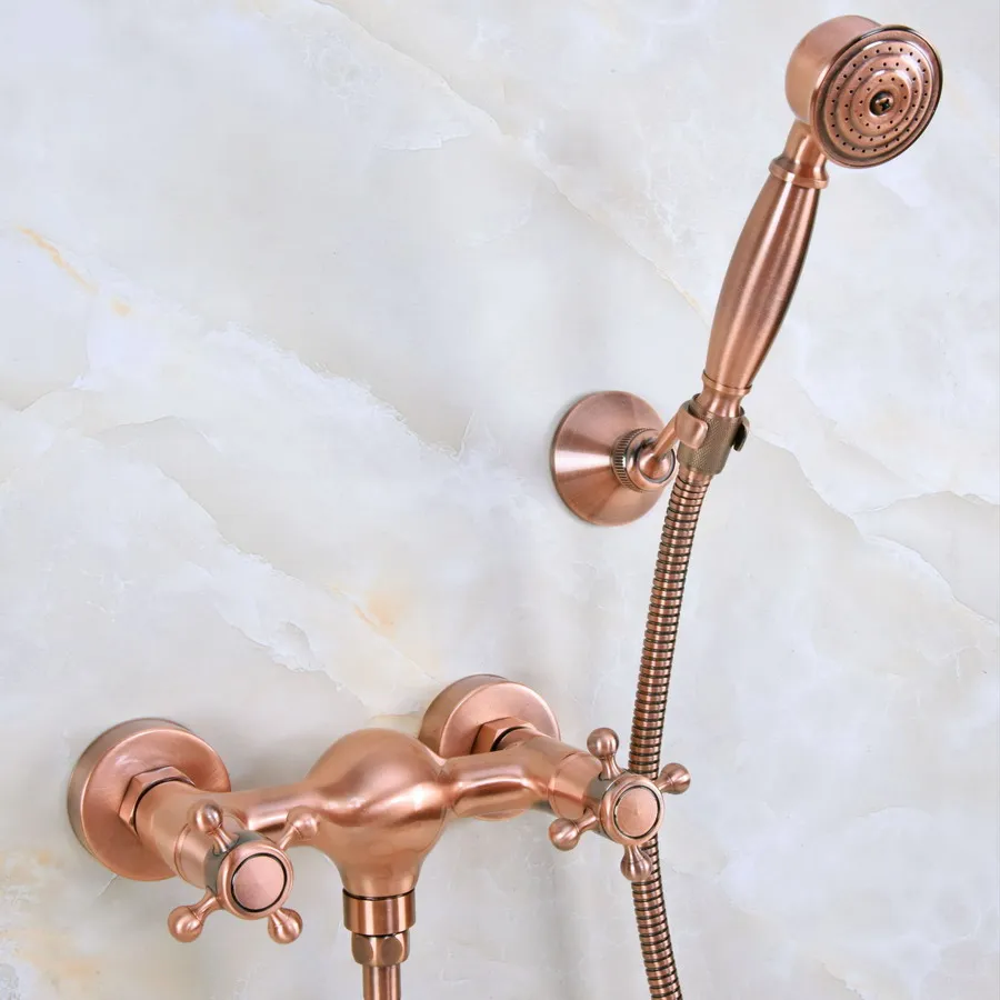 

Antique Copper Wall Mounted Bathroom Shower Faucet Set with 1500MM Hose Handheld Spray Head Mixer Tap Dna295