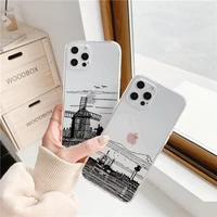 black lines architectural painting phone case for iphone 11 12 13 pro max 7 8 plus se2020 x xr xs max transparent building cover