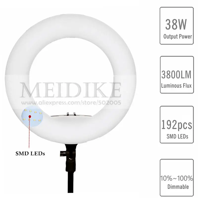 

Yidoblo FS-390 5600K Daylight Portable Mini Ring lamp LED Cold light Lamp Make-up Lighting 38W 192 LED Lights + bag