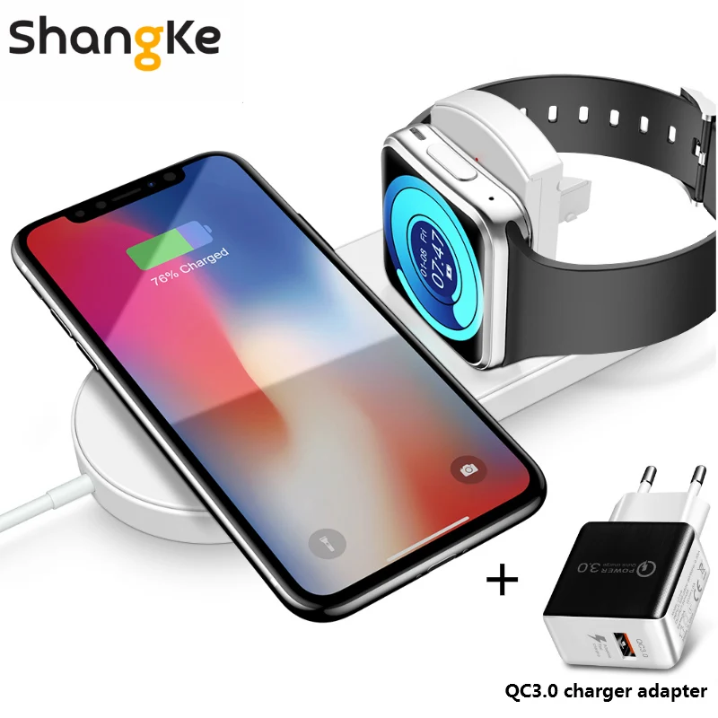 Быстрое беспроводное зарядное устройство 2 в 1 для Apple Watch Series 3 4 iphone XS XR X 8 8plus