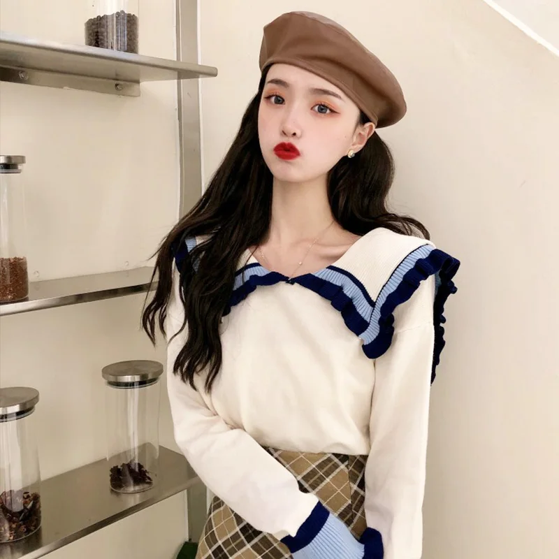 

Knitted Spring Autumn Pullovers Fashion Brand Women's Clothing Preppy Style Sweet Sweaters Korean Clothes New Ladies Tops