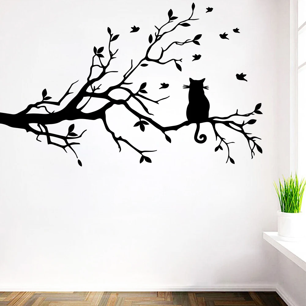 Виниловые наклейки на стену с изображением кота ветке для детской комнаты
