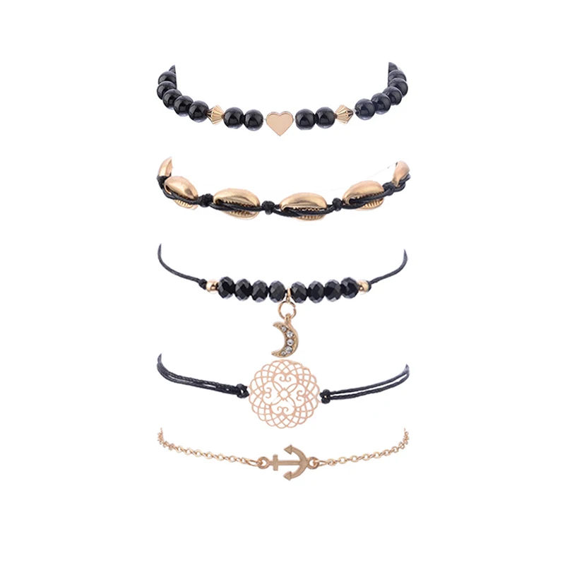 5 шт./компл. модный анкерный черный браслет наборы полых цветочных ракушек бусины