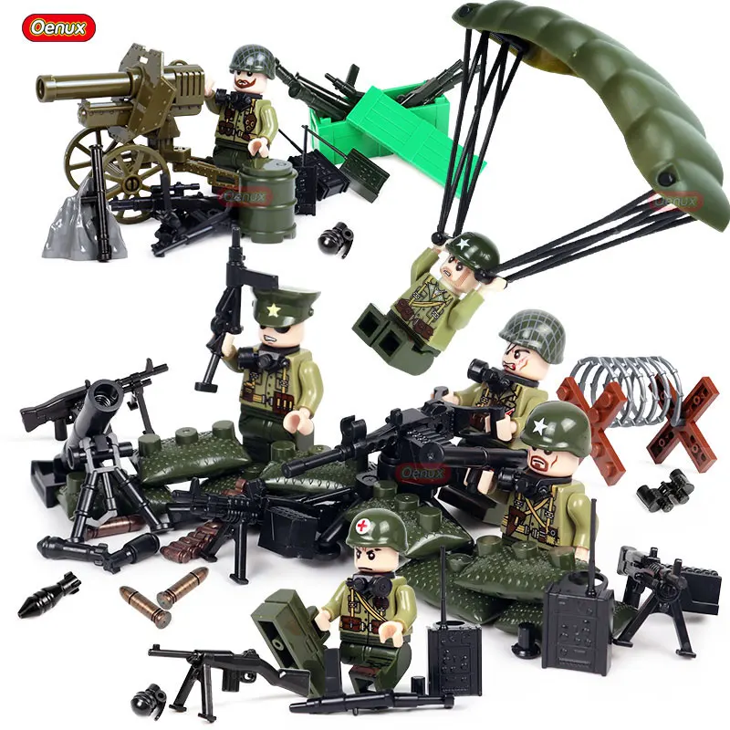 US Army 1 Oenux, серия WW2, мини военные фигурки, строительные блоки, 2 мировая война, США, советская британская армия, военные легоинги, кирпичные игрушки - Цвет: US Army 1