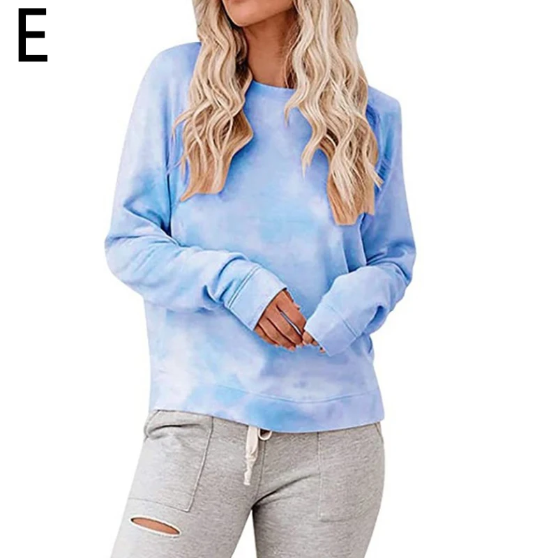 

Women Hoodies 2020 Autumn New Casual Simple Long Sleeves Round Neck Solid Pullovers Fashion Tie Dye Female Clothes Plus Size