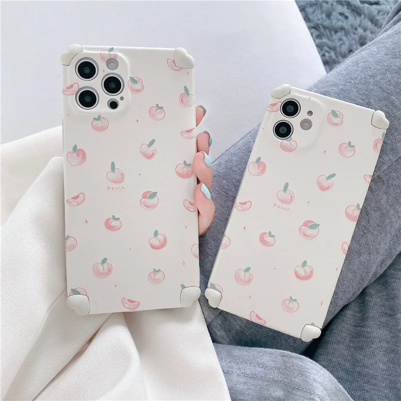 

Retro Korean sweet girls summer Peach art Phone Case For iPhone 11 12 Pro Max Xs Max XR Xs 7 8 Plus X 7Plus case Cute Soft Cover