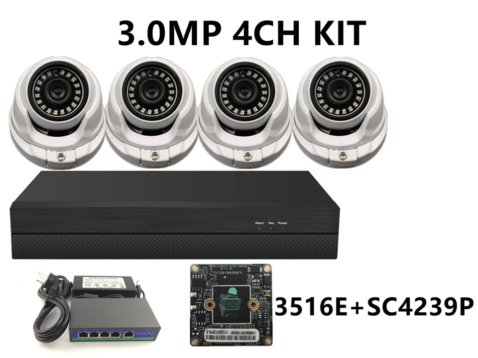 8CH/4CH 5.0MP 4.0MP 3.0MP 2.0MP безопасности комплект 2592*1944 2560*1440 XM550+ SC335E NVR 48V коммутатор питания через ethernet H.265 ONVIF CMS XMEYE P2P облако - Цвет: 3.0MP 4CH KIT