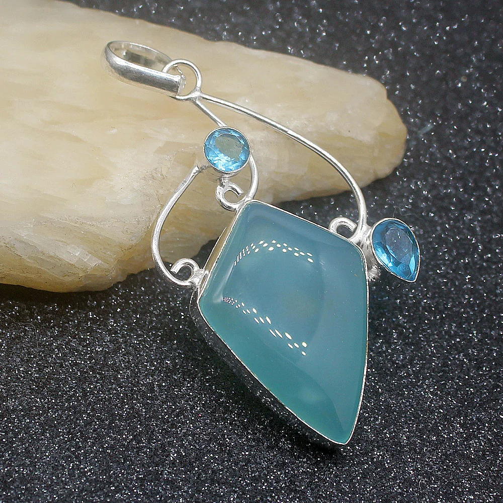 

Очаровательные модные BlueTopaz Agatee серебро Цвет модные ювелирные изделия кулон ожерелье 70 мм HD463