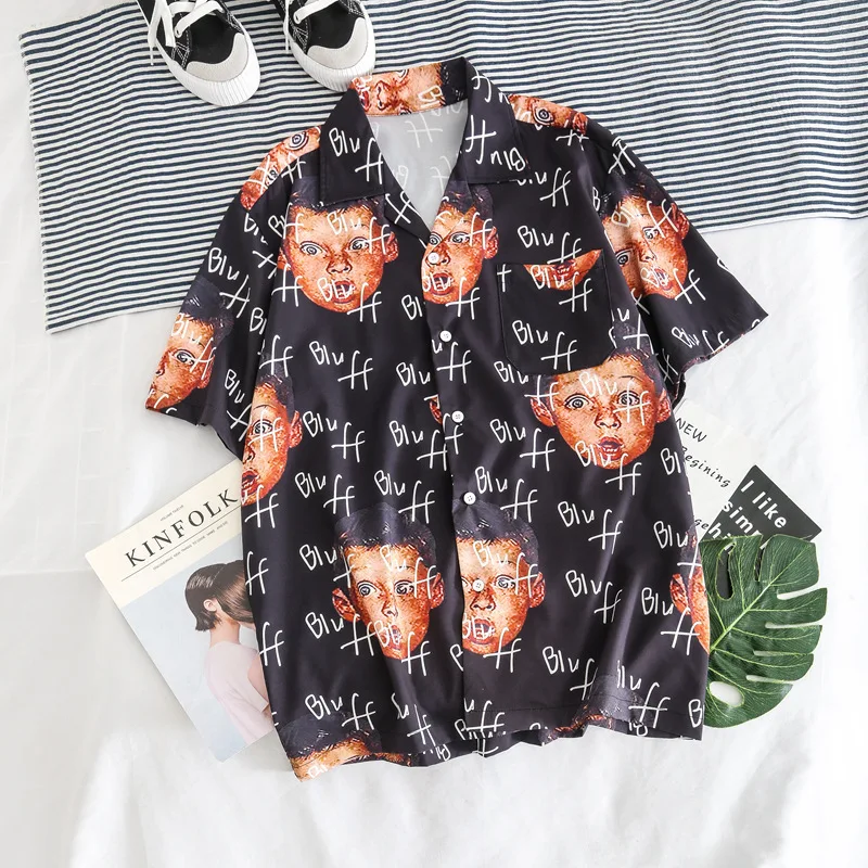 Мужская рубашка с коротким рукавом Bluff в стиле хип хоп принтом гавайская уличная