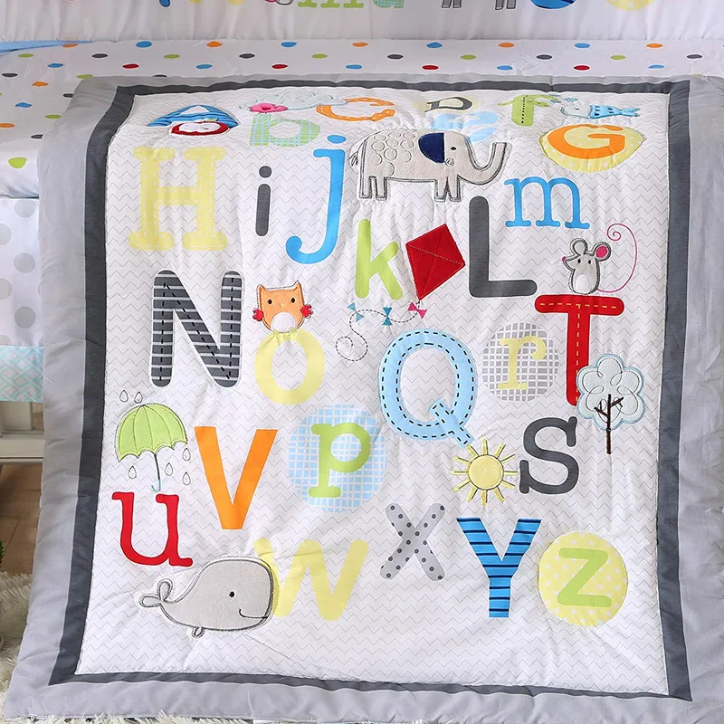 7PCS Baby bedding set English alphabet bumper crib Crib Protect kit de berço(4bumper+duvet+bed cover+bed skirt) | Мать и ребенок