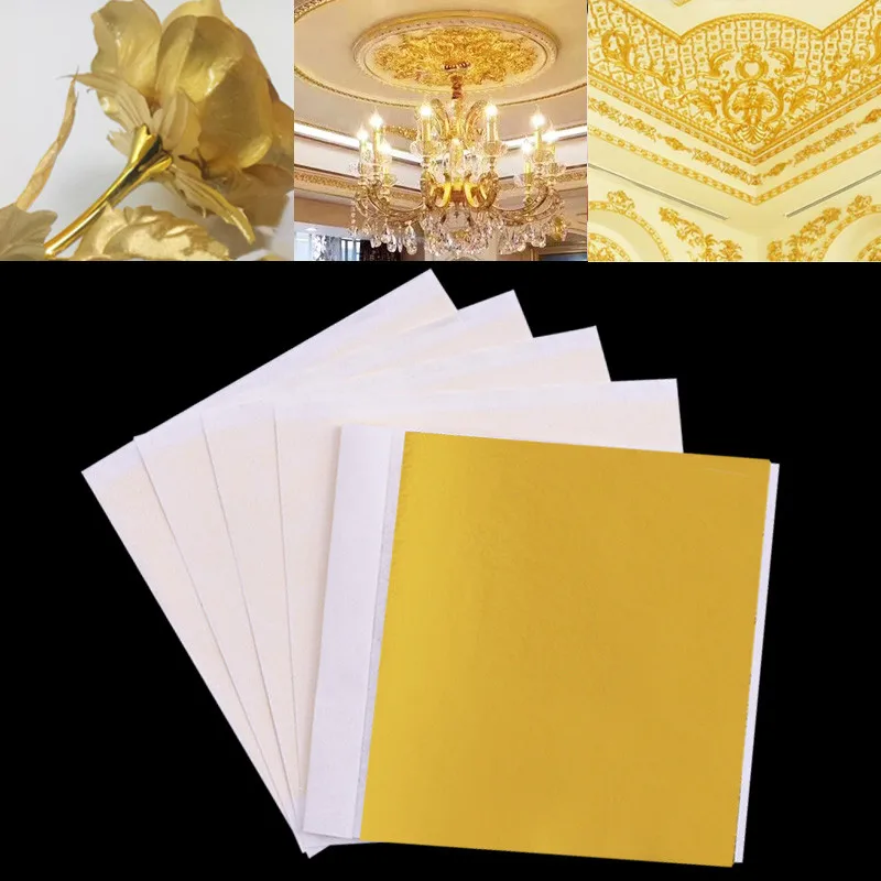 

100Pcs 2 Sizes Practical K Pure Shiny Gold Leaf for Gilding Funiture Lines Crafts Handicrafts Gilding Decoration Glitter Paper