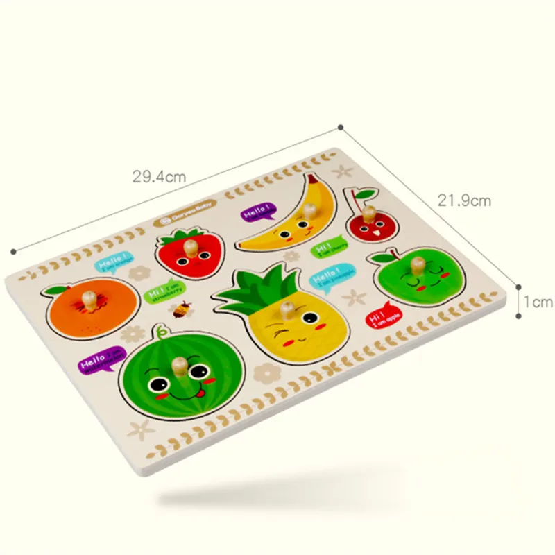 

Early Childhood Education Toys Dinosaur Fruit Cognitive Puzzle Learning Jigsaw Clutches High Quality Wooden Jigsaw Toy Gift