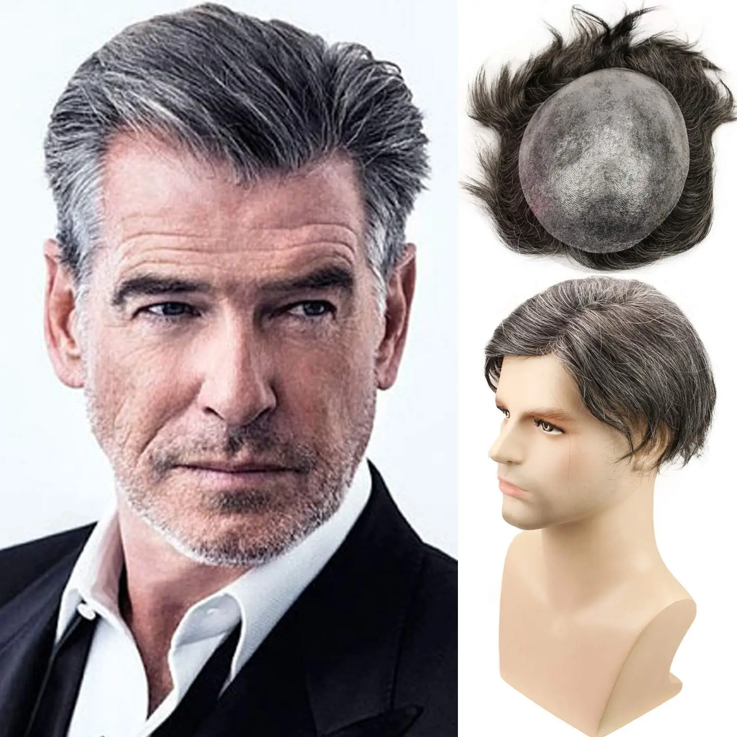 

Men Toupee 0.04-0.06cm Thin Skin PU Human Remy Hair Wig Straight Men Wigs Hair Replacement Hairpiece 1B20 120%Density