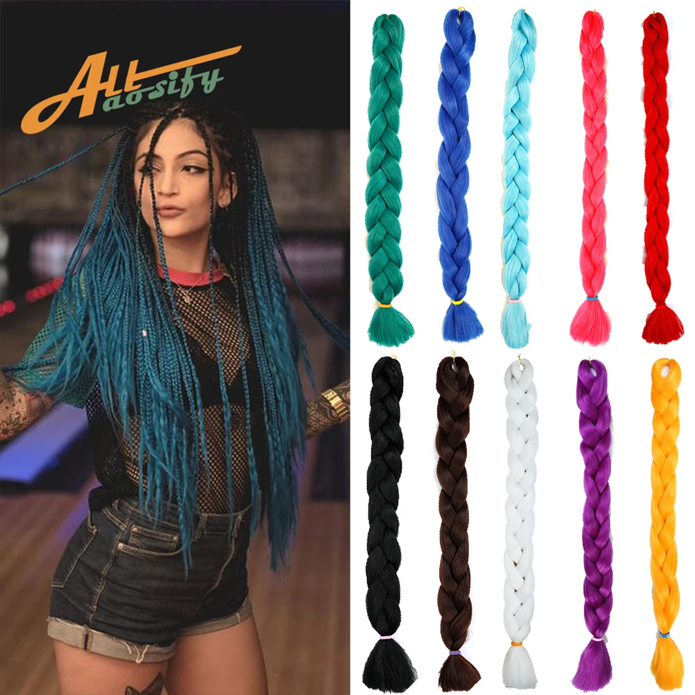 Синтетические косички Allaosify для плетения волос с эффектом омбре розовые