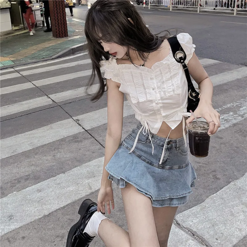 

Vintage Denim Shorts Skirt Women Summer Harajuku All Match Elastic Tide Mini Skirts Jeans Faldas Faldas Largas Jupe Longue Femme