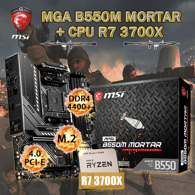 

Motherboard Set AM4 MSI MAG B550M MORTAR + AMD Kit Ryzen 7 3700X Combo DDR4 128Gb M.2 PCI-E 4.0 Chia Placa-mãe Desktop AMD B550