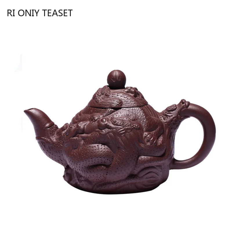 

340ml Authentic Yixing Purple Clay Tea Pot Handmade Dragon Pattern Filter Teapots Raw Ore Purple Mud Kettle Zisha Teaware