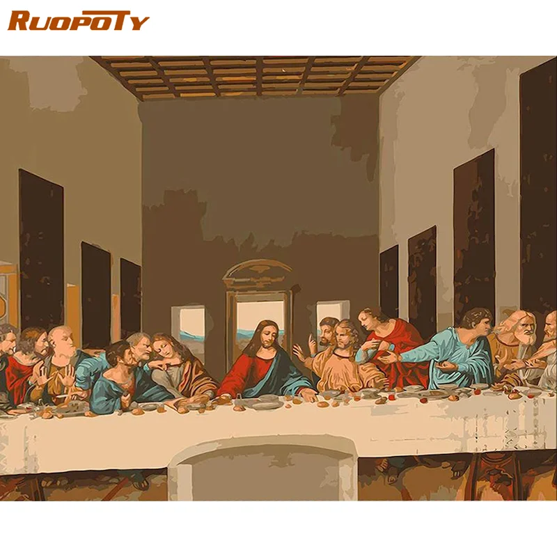 

RUOPOTY 60x75cm Paint By Numbers For Adults Canvas Painting By Numbers The Last Supper Acrylic Paint Decor For Home