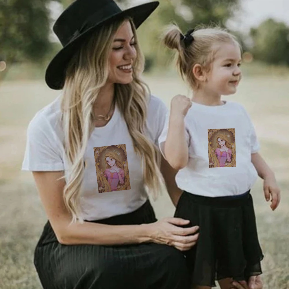 

Disney Rapunzel Princess Beautiful Family Matching Tshirt Aesthetic Vogue Mama and Daughter Streetwear T-Shirts Cute Harajuku