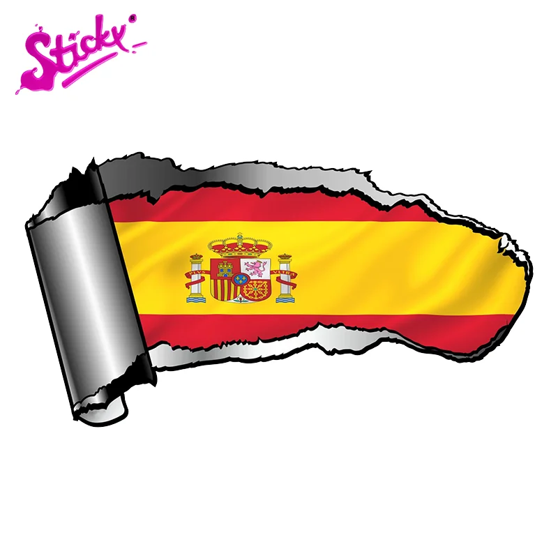 

STICKYRipped Open Gash Torn Metal Design With Spain Spanish Country Flag Car Sticker Decal Decor Motorcycle Guitar Vinyl Sticker