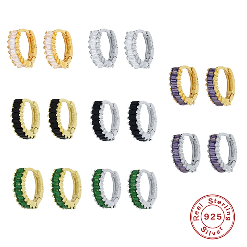 

Aide Elegant Zircon Crystals Hoop Earrings for Women Purple White Black Green Huggie Earrings 925 Sterling Silver Jewelry 2021
