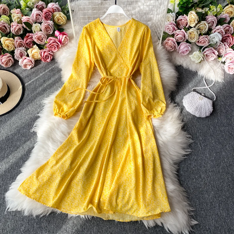 

Summer new style printing gentle Dress V-neck temperament, fashionable, age-reduced commuting Long sleeve chiffon woman dress
