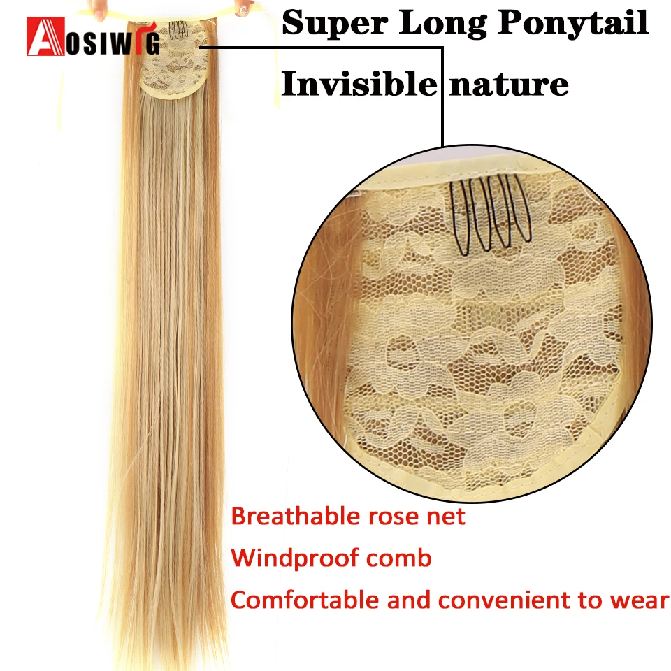 AOSIWIG Long Straight High Temperature Synthetic Drawstring Ponytail Clip in Pony Tail Extension Hairpiece Frosted Wig for Women | Шиньоны и
