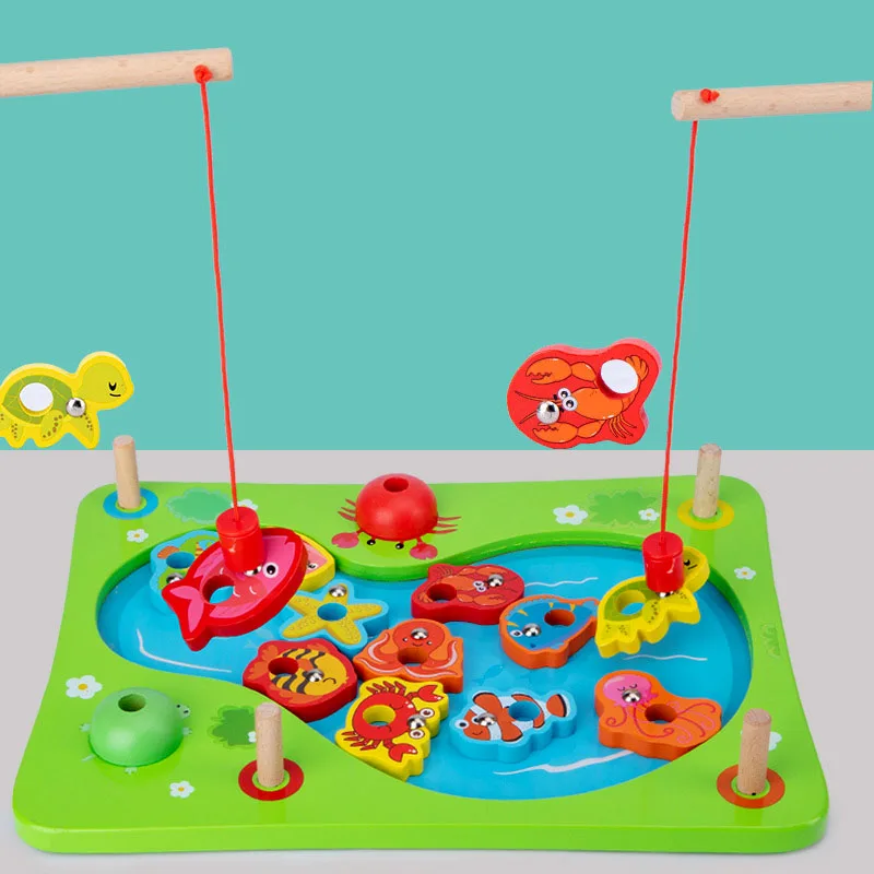 Детская развивающая деревянная двухполюсная рыболовная Магнитная игра Родитель