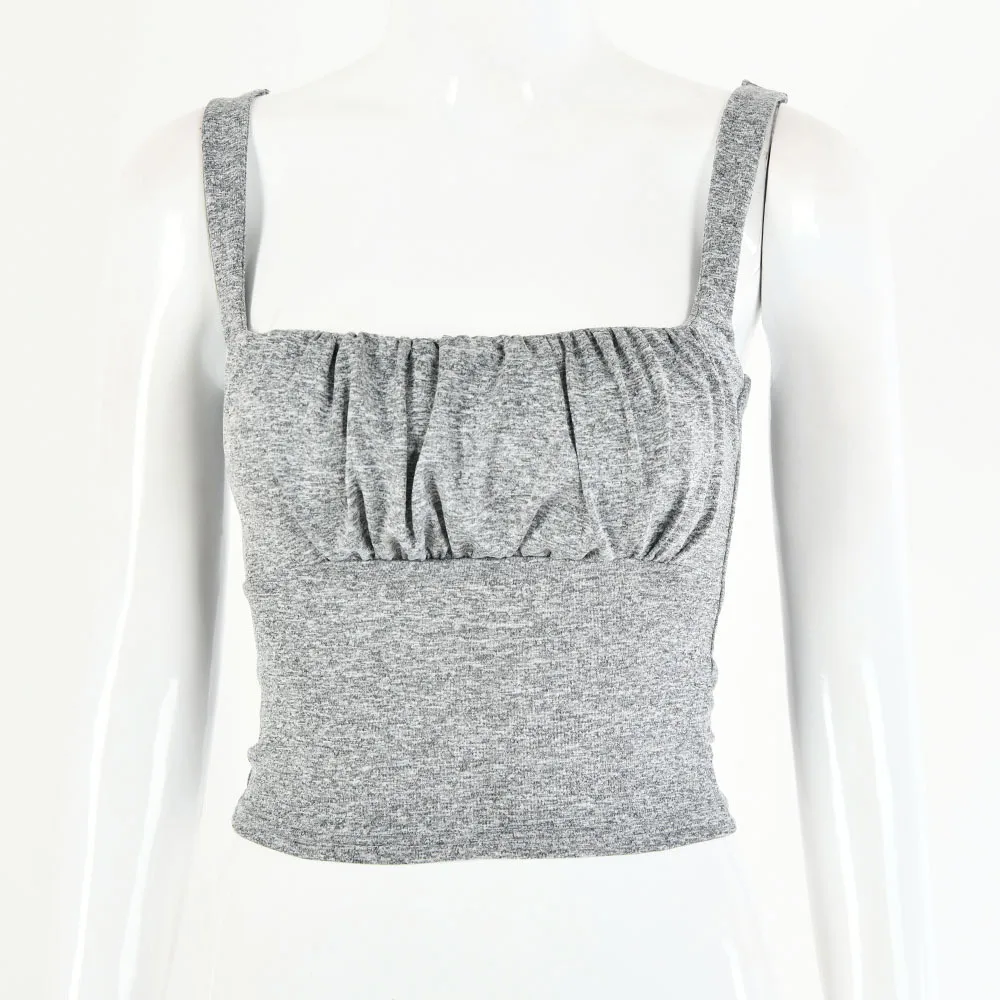 

2021 Summer New Hot Summer New Blouse Women's Fried Street Net Red Sexy Hot Girl Open Back Open Navel Pleated Suspender T-shirt