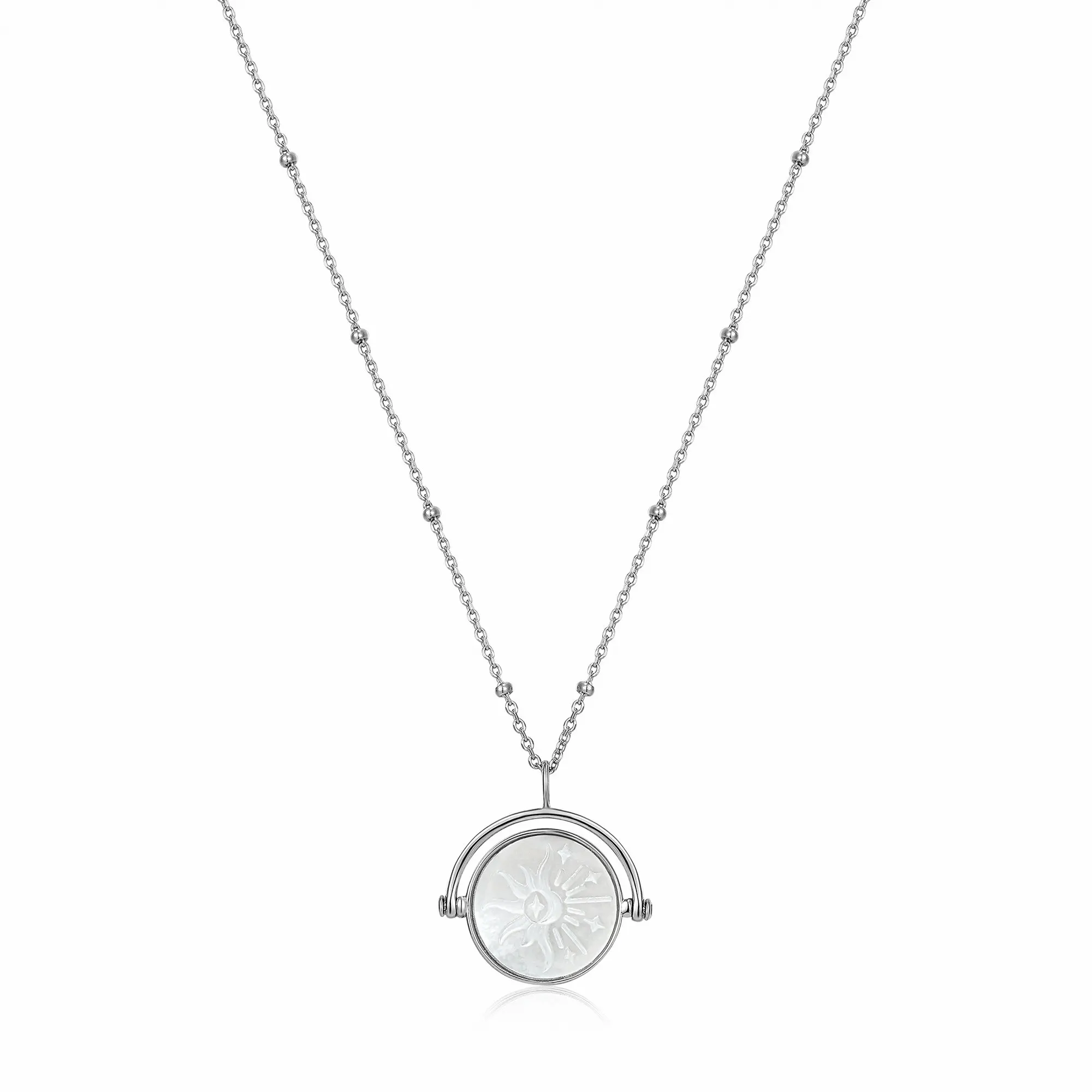 

Silver Color Sunbeam Emblem Shell Engraved Pendant Necklace For Women Luxury Quality Designer Jewelry 2021 New Trend Korean INS